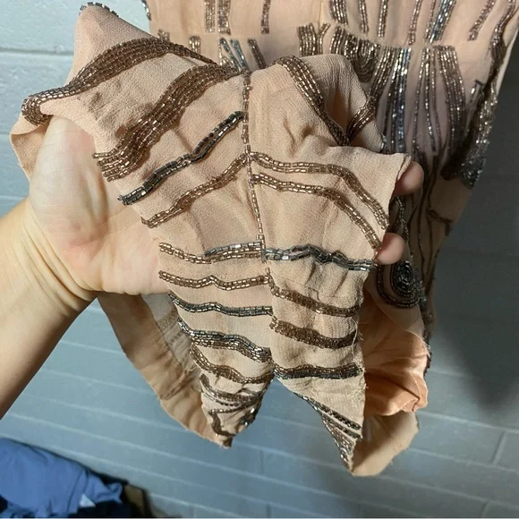 Free People Romper Plunge Beaded Pink Sparkle Women’s 6 Short Mini Dress Unique - Picture 5 of 16